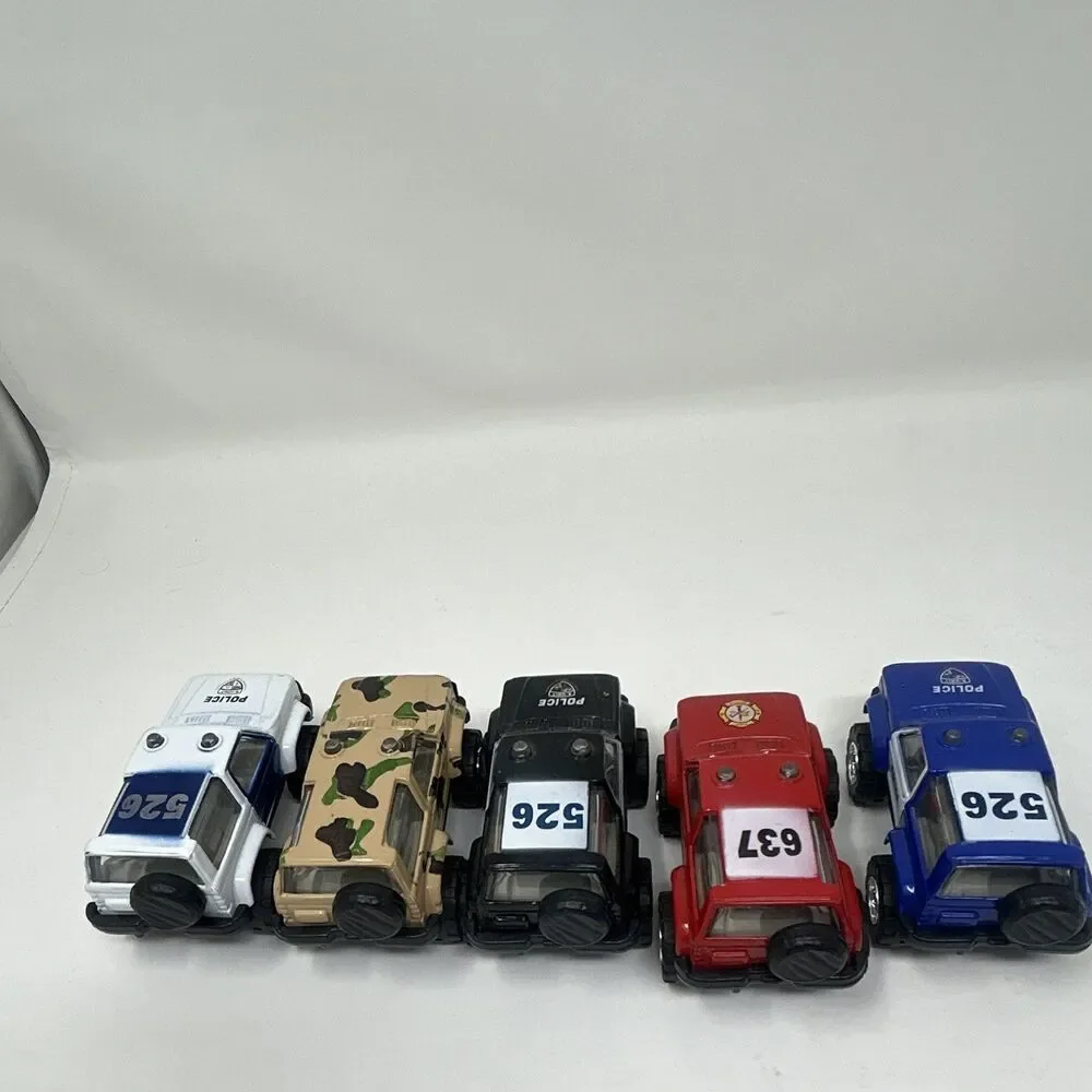 9-Piece Toy Truck Lot - Police & Military Off-Road Vehicles - Blue Black